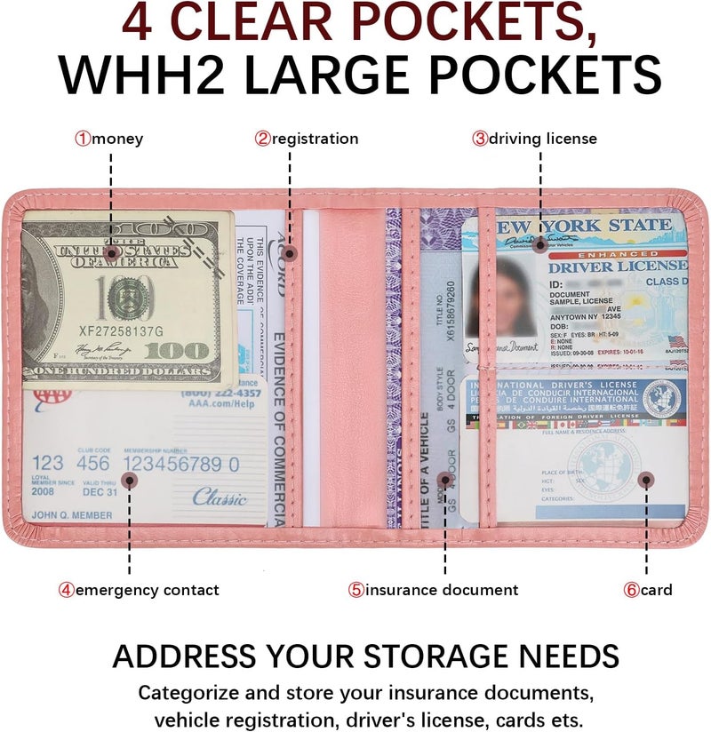 Peisicne 2-Pack Registration and Insurance Card Holder, Vehicle Glove Box Car Organizer with Magnetic Closure, Interior Pink Car Accessories for Documents, Cards, License Storage - Image 5